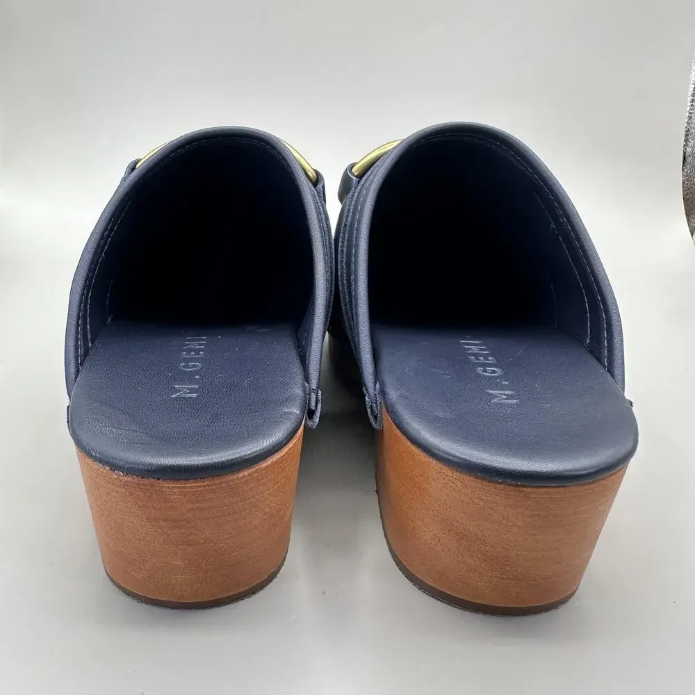 M.GEMI Miriam Clogs Mules Womens Size US 6/EU 36 Navy Calf Leather Made in Italy